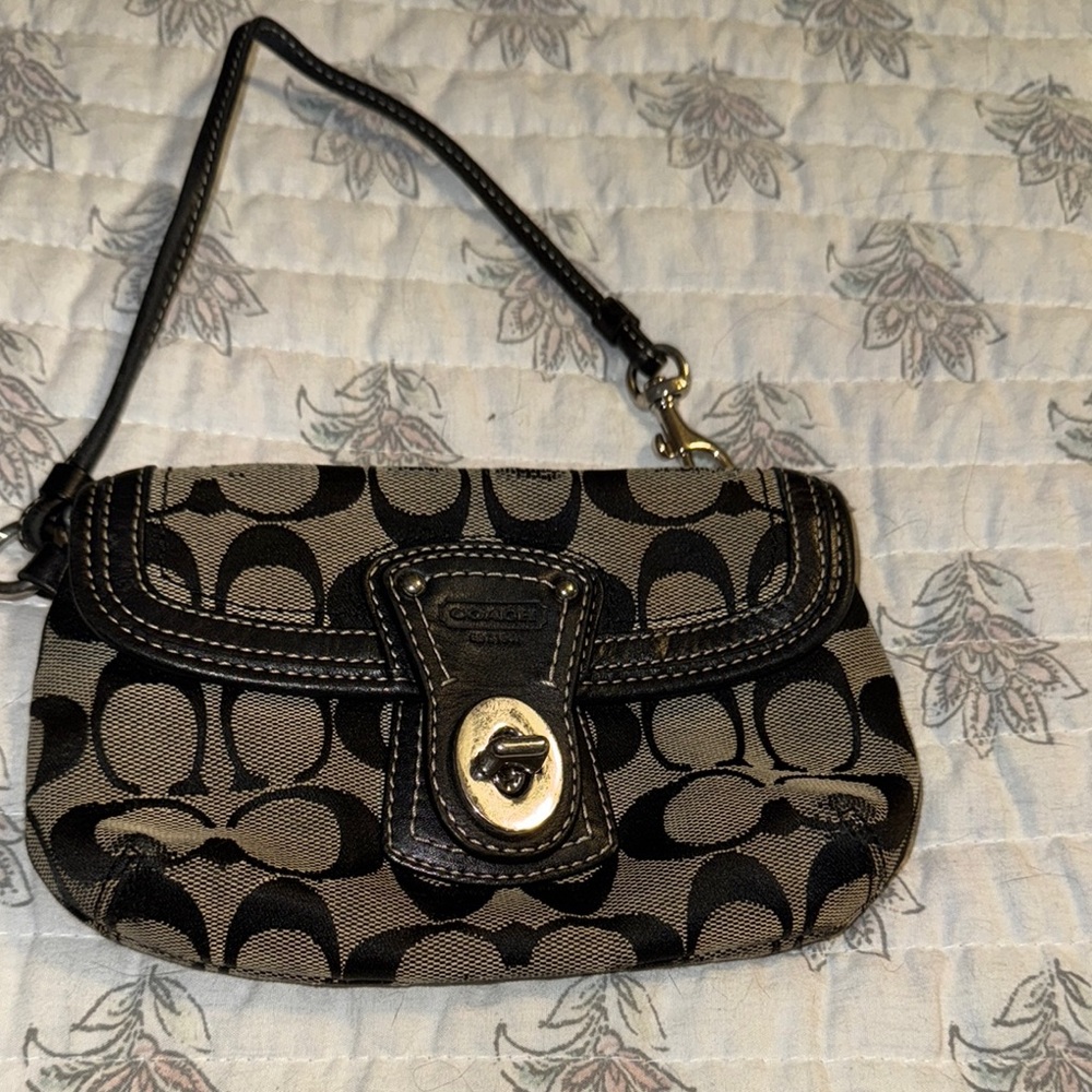 Coach Black and Brown Wristlet Clutch